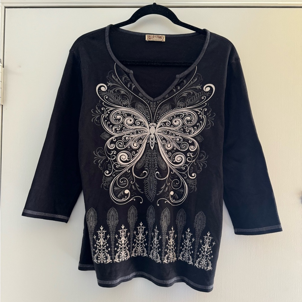 Black Butterfly Design Women's Top